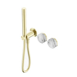 Nero Serenity Progressive Shower System w/ Arabescato Corchia Handle And Slim Shower Brushed Gold 24E022BG - Hand