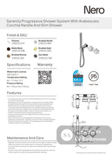 Nero Serenity Progressive Shower System w/ Arabescato Corchia Handle And Slim Shower Brushed Nickel 24E022BN - Hand