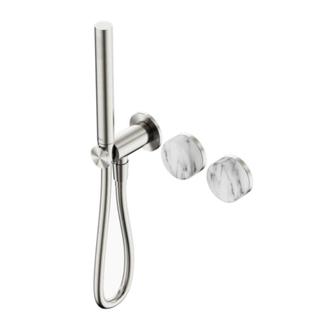 Nero Serenity Progressive Shower System w/ Arabescato Corchia Handle And Slim Shower Brushed Nickel 24E022BN - Hand
