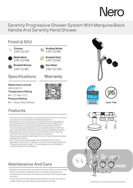 Nero Serenity Progressive Shower System w/ Marquina Black Handle And Serenity Hand Shower Chrome 24E132CH - Diverter