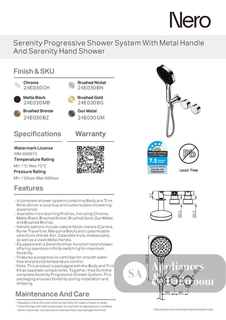 Nero Serenity Progressive Shower System w/ Metal Handle And Serenity Hand Shower Matte Black 24E030MB - Hand Showers