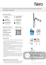 Nero Serenity Progressive Shower System w/ Metal Handle And Slim Shower Brushed Gold 24E024BG - Hand Showers