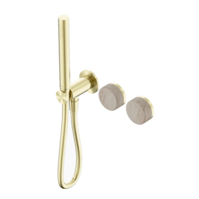Nero Serenity Progressive Shower System w/ Rome Travertine Handle And Slim Shower Brushed Gold 24E021BG - Hand Showers