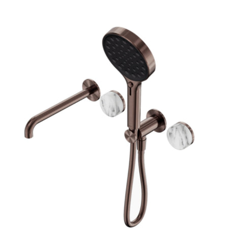Nero Serenity Progressive Shower System w/ Spout w/ Arabescato Corchia Handle And Serenity Hand Shower Brushed Bronze