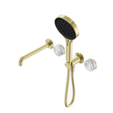 Nero Serenity Progressive Shower System w/ Spout w/ Arabescato Corchia Handle And Serenity Hand Shower Brushed Gold