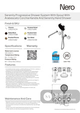 Nero Serenity Progressive Shower System w/ Spout w/ Arabescato Corchia Handle And Serenity Hand Shower Brushed Nickel