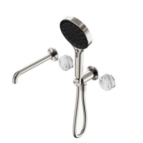 Nero Serenity Progressive Shower System w/ Spout w/ Arabescato Corchia Handle And Serenity Hand Shower Brushed Nickel