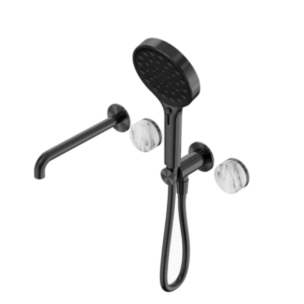 Nero Serenity Progressive Shower System w/ Spout w/ Arabescato Corchia Handle And Serenity Hand Shower Gunmetal