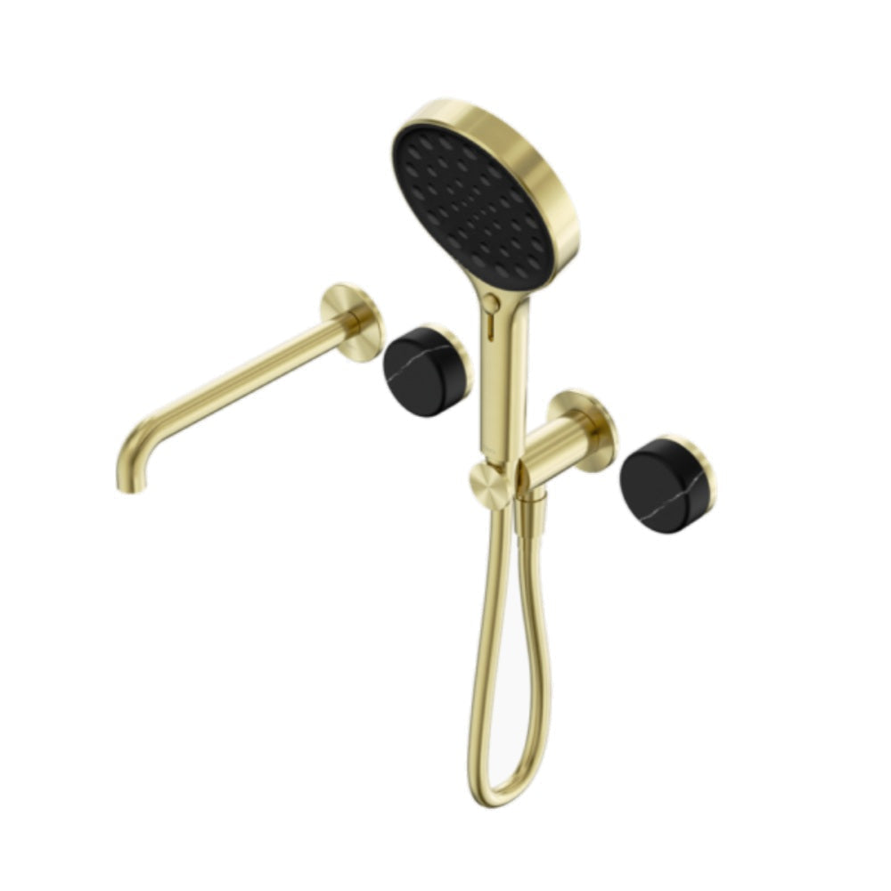 Nero Serenity Progressive Shower System w/ Spout w/ Marquina Black Handle And Serenity Hand Shower Brushed Gold