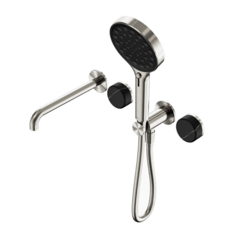 Nero Serenity Progressive Shower System w/ Spout w/ Marquina Black Handle And Serenity Hand Shower Brushed Nickel