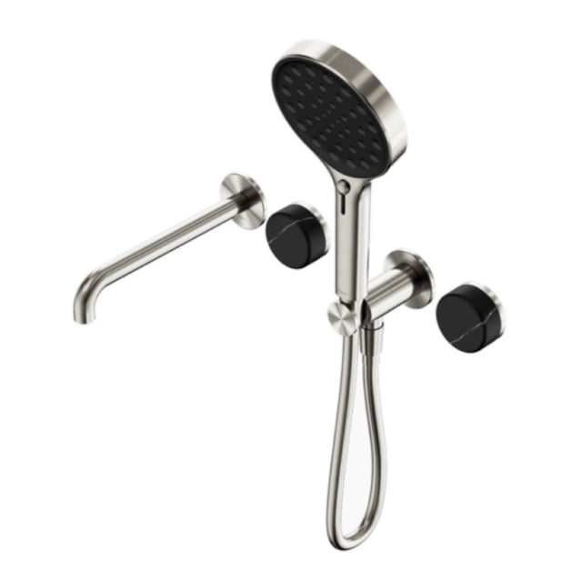 Nero Serenity Progressive Shower System w/ Spout w/ Marquina Black Handle And Serenity Hand Shower Brushed Nickel