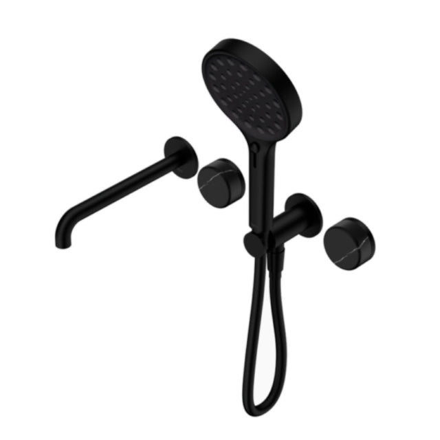 Nero Serenity Progressive Shower System w/ Spout w/ Marquina Black Handle And Serenity Hand Shower Matte Black 24E130MB