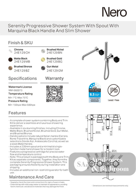 Nero Serenity Progressive Shower System w/ Spout w/ Marquina Black Handle And Slim Shower Chrome 24E129CH - Diverter