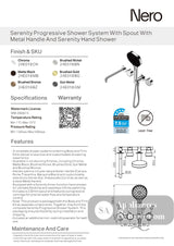 Nero Serenity Progressive Shower System w/ Spout w/ Metal Handle And Serenity Hand Shower Brushed Nickel 24E018BN
