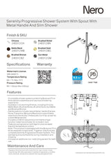 Nero Serenity Progressive Shower System w/ Spout w/ Metal Handle And Slim Shower Chrome 24E012CH - Hand Showers