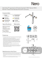 Nero Serenity Progressive Shower System w/ Spout w/ Rome Travertine Handle And Slim Shower Brushed Nickel 24E009BN