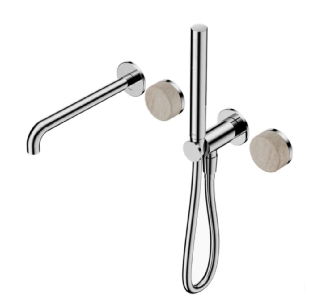 Nero Serenity Progressive Shower System w/ Spout w/ Rome Travertine Handle And Slim Shower Chrome 24E009CH - Hand