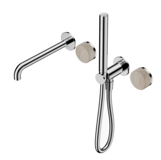Nero Serenity Progressive Shower System w/ Spout w/ Rome Travertine Handle And Slim Shower Chrome 24E009CH - Hand