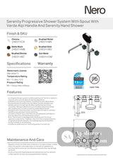 Nero Serenity Progressive Shower System w/ Spout w/ Verde Alpi Handle And Serenity Hand Shower Brushed Bronze 24E014BZ