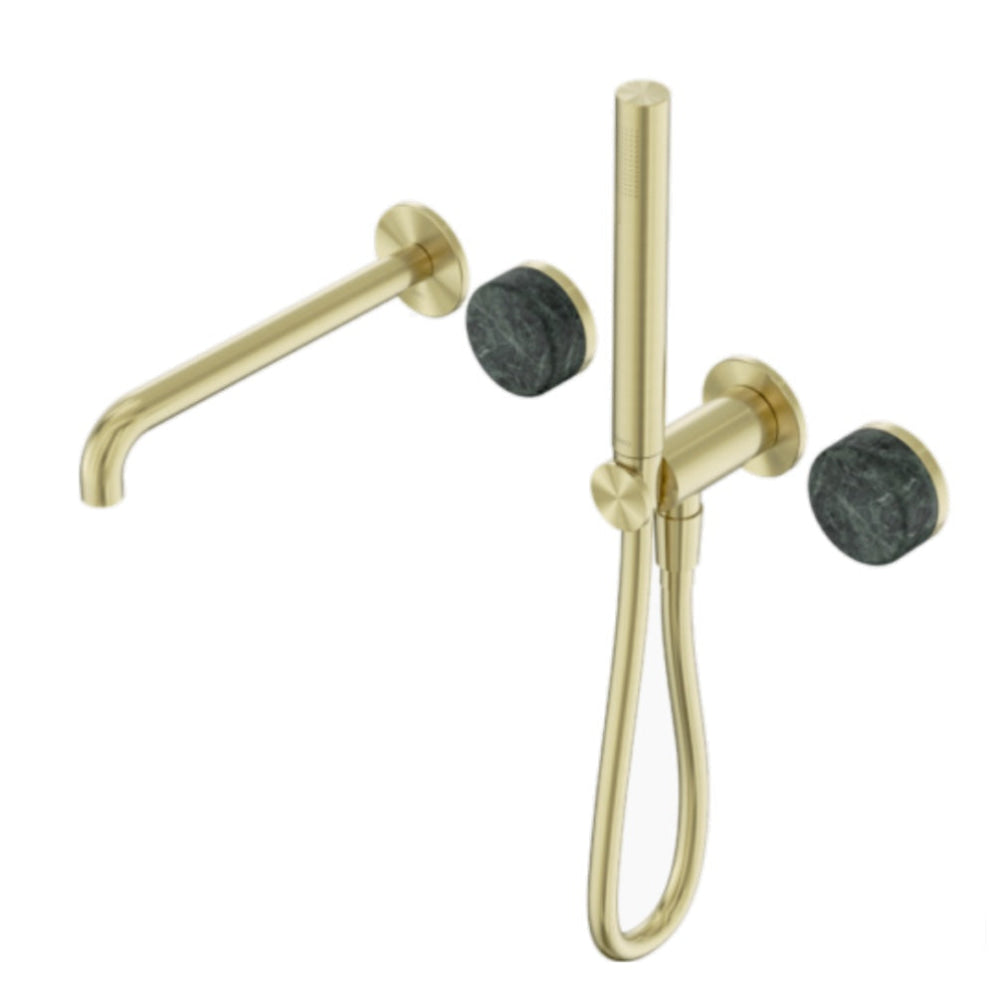 Nero Serenity Progressive Shower System w/ Spout w/ Verde Alpi Handle And Slim Shower Brushed Gold 24E008BG - Hand