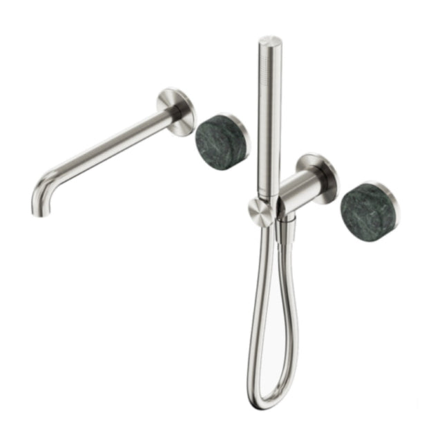 Nero Serenity Progressive Shower System w/ Spout w/ Verde Alpi Handle And Slim Shower Brushed Nickel 24E008BN - Hand