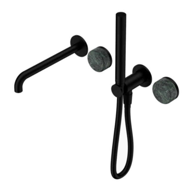 Nero Serenity Progressive Shower System w/ Spout w/ Verde Alpi Handle And Slim Shower Matte Black 24E008MB - Hand