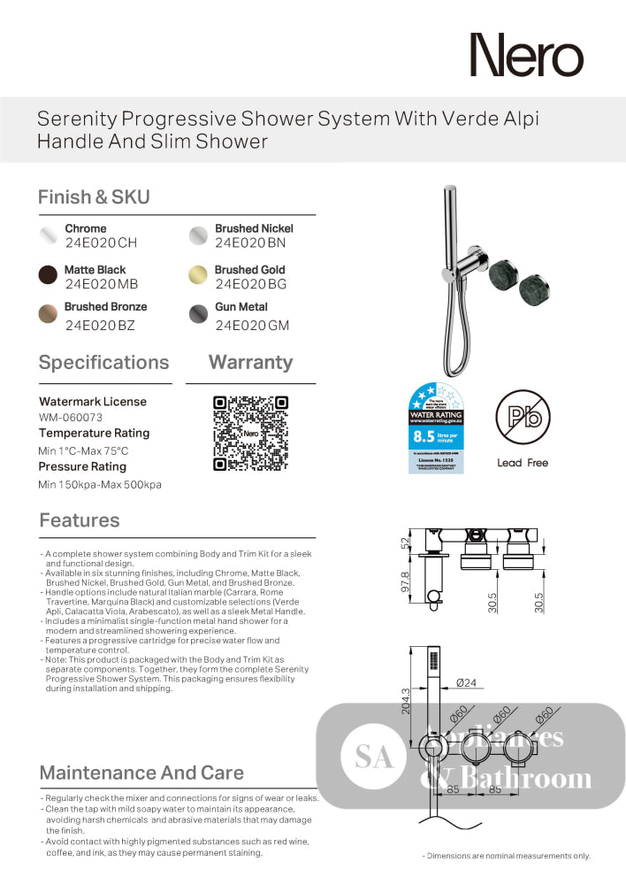 Nero Serenity Progressive Shower System w/ Verde Alpi Handle And Slim Shower Matte Black 24E020MB - Hand Showers