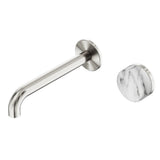 Nero Serenity Progressive Wall Basin Mixer 160mm Spout w/ Arabescato Corchia Handle Brushed Nickel 24E064BN - Wall