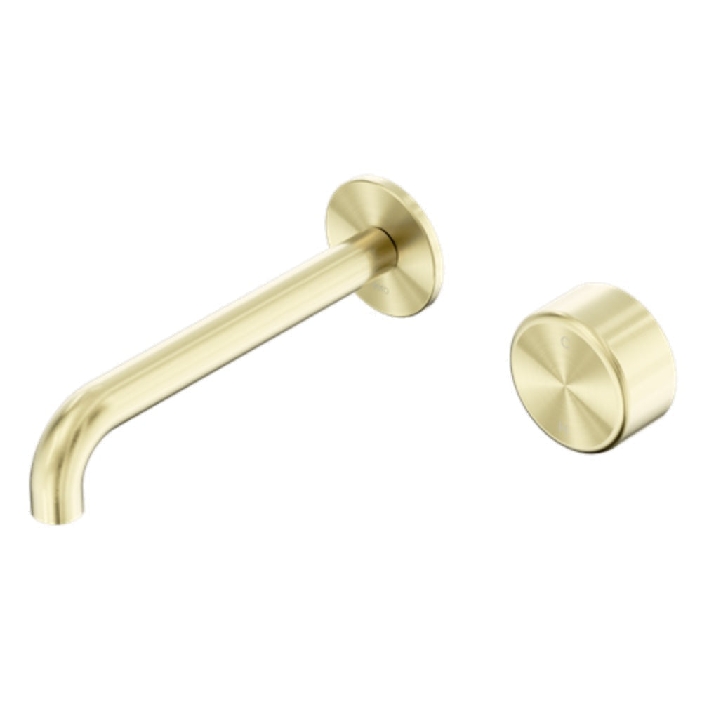 Nero Serenity Progressive Wall Basin Mixer 160mm Spout w/ Metal Handle Brushed Gold 24E066BG - Wall Mixers & Spouts