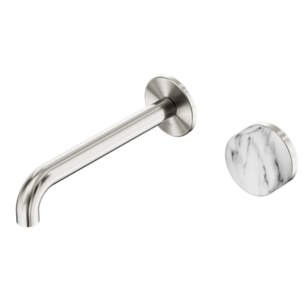 Nero Serenity Progressive Wall Basin Mixer 185mm Spout w/ Arabescato Corchia Handle Brushed Nickel 24E070BN - Bathroom