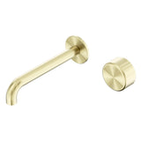 Nero Serenity Progressive Wall Basin Mixer 185mm Spout w/ Metal Handle Brushed Gold 24E072BG - Bathroom Wall Mixers