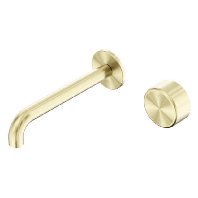 Nero Serenity Progressive Wall Basin Mixer 185mm Spout w/ Metal Handle Brushed Gold 24E072BG - Bathroom Wall Mixers