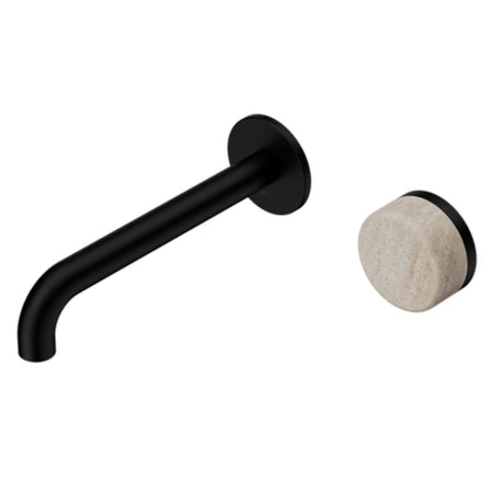 Nero Serenity Progressive Wall Basin Mixer 185mm Spout w/ Rome Travertine Handle Matte Black 24E069MB - Wall Mixers &