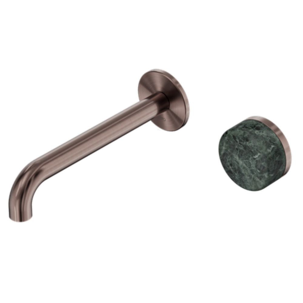Nero Serenity Progressive Wall Basin Mixer 185mm Spout w/ Verde Alpi Handle Brushed Bronze 24E068BZ - Wall Mixers &