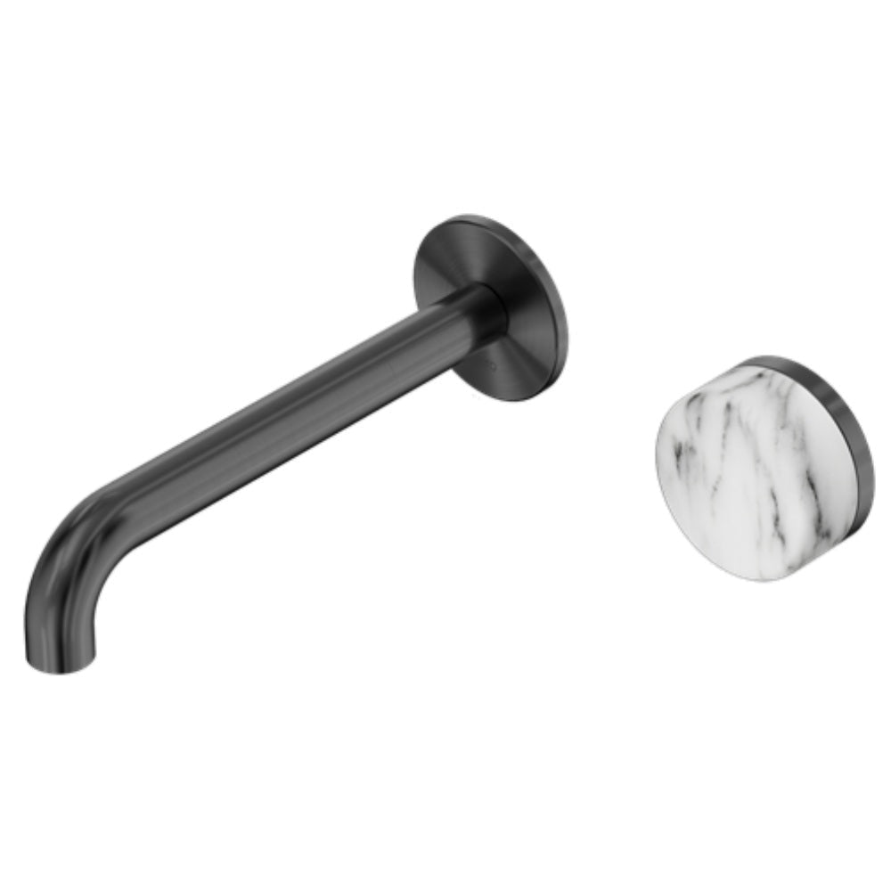 Nero Serenity Progressive Wall Basin Mixer 220mm Spout w/ Arabescato Corchia Handle Gunmetal 24E076GM - Bathroom Wall