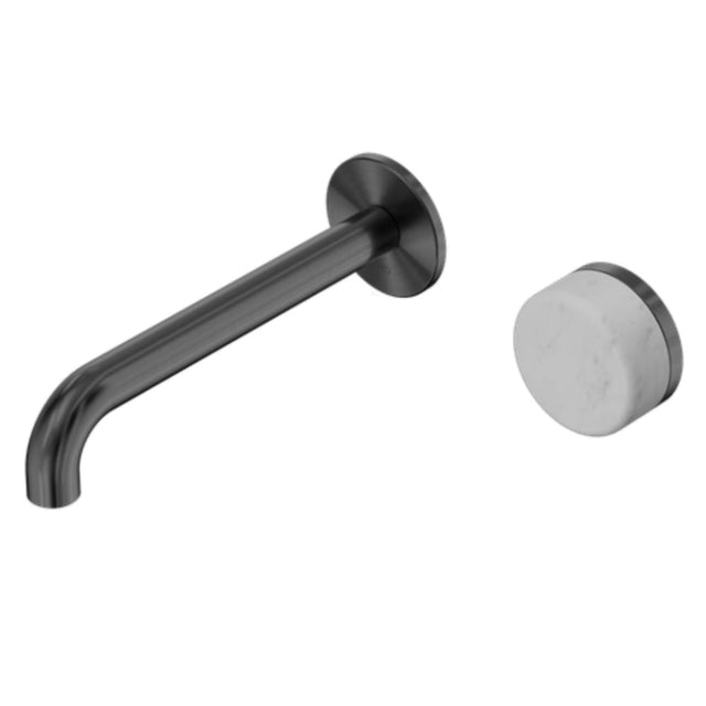 Nero Serenity Progressive Wall Basin Mixer 220mm Spout w/ Carrara Handle Gunmetal 24E073GM - Bathroom Wall Mixers