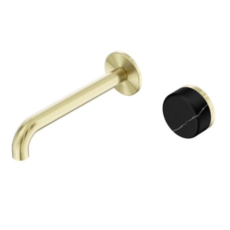 Nero Serenity Progressive Wall Basin Mixer 220mm Spout w/ Marquina Black Handle Brushed Gold 24E140BG - Bathroom Wall