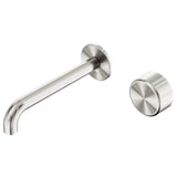 Nero Serenity Progressive Wall Basin Mixer 220mm Spout w/ Metal Handle Brushed Nickel 24E078BN - Bathroom Wall Mixers