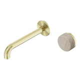 Nero Serenity Progressive Wall Basin Mixer 220mm Spout w/ Rome Travertine Handle Brushed Gold 24E075BG - Bathroom Wall