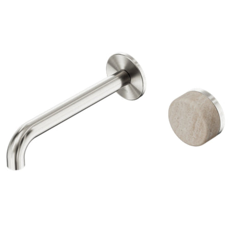 Nero Serenity Progressive Wall Basin Mixer 220mm Spout w/ Rome Travertine Handle Brushed Nickel 24E075BN - Bathroom