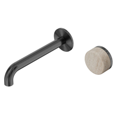 Nero Serenity Progressive Wall Basin Mixer 220mm Spout w/ Rome Travertine Handle Gunmetal 24E075GM - Bathroom Wall