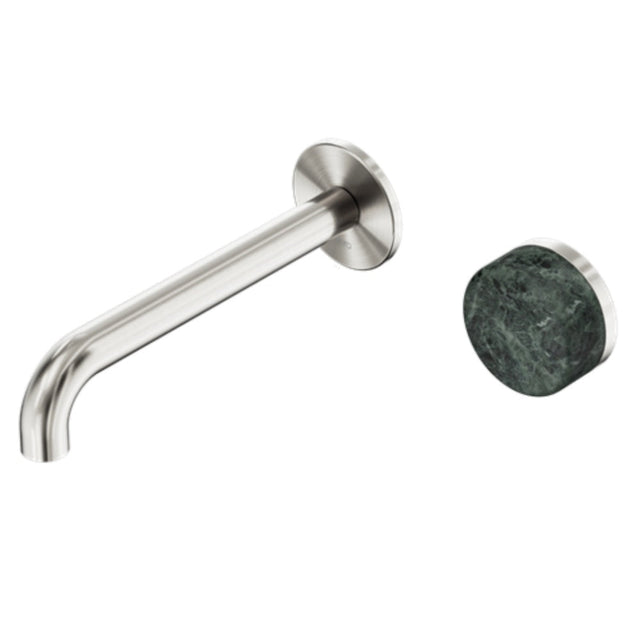 Nero Serenity Progressive Wall Basin Mixer 220mm Spout w/ Verde Alpi Handle Brushed Nickel 24E074BN - Bathroom Wall