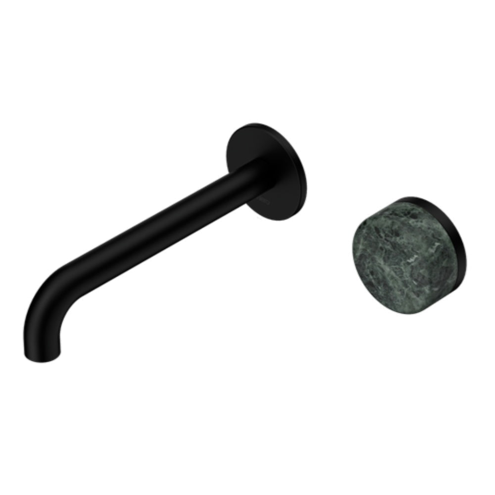 Nero Serenity Progressive Wall Basin Mixer 220mm Spout w/ Verde Alpi Handle Matte Black 24E074MB - Bathroom Wall Mixers