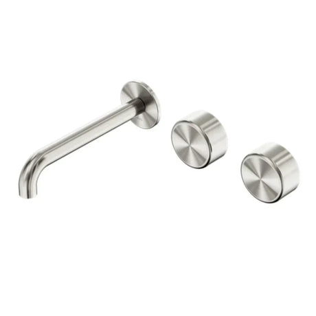 Nero Serenity Wall Basin Set 160mm Offset Spout w/ Metal Handle Brushed Nickel 24D058BN - Tapware 3 Piece