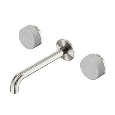 Nero Serenity Wall Basin Set 160mm Spout w/ Carrara Handle Brushed Nickel 24D035BN - Tapware 3 Piece