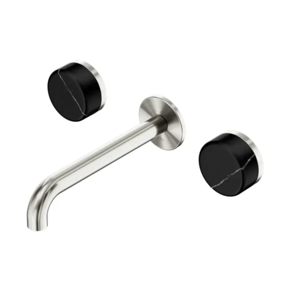 Nero Serenity Wall Basin Set 160mm Spout w/ Marquina Black Handle Brushed Nickel 24D121BN - Tapware 3 Piece