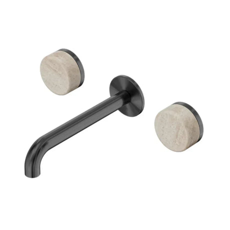 Nero Serenity Wall Basin Set 160mm Spout w/ Rome Travertine Handle Gunmetal 24D037GM - 3-Piece Tapware