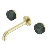 Nero Serenity Wall Basin Set 160mm Spout w/ Verde Alpi Handle Brushed Gold 24D036BG - Tapware 3 Piece