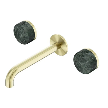 Nero Serenity Wall Basin Set 160mm Spout w/ Verde Alpi Handle Brushed Gold 24D036BG - Tapware 3 Piece