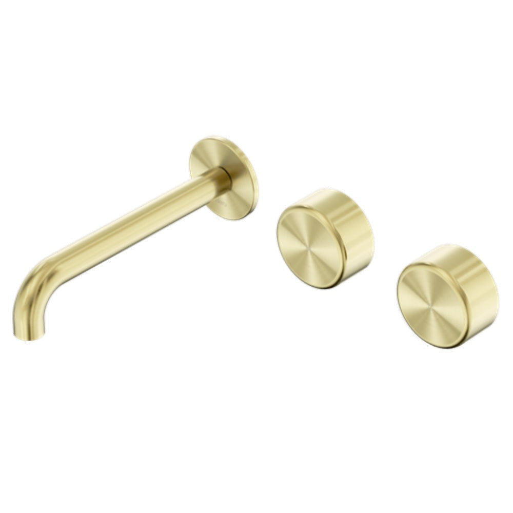 Nero Serenity Wall Basin Set 185mm Offset Spout w/ Metal Handle Brushed Gold 24D064BG - Tapware 3 Piece